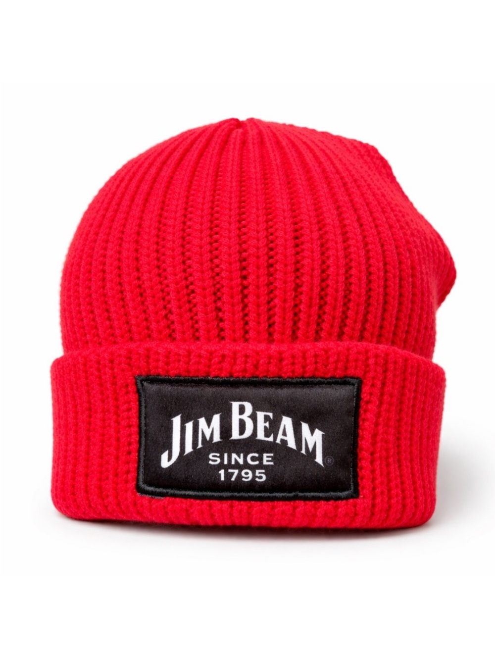 Jim Beam Red Knit Beanie Hat Logo Patch Winter Streetwear OS Unisex NEW